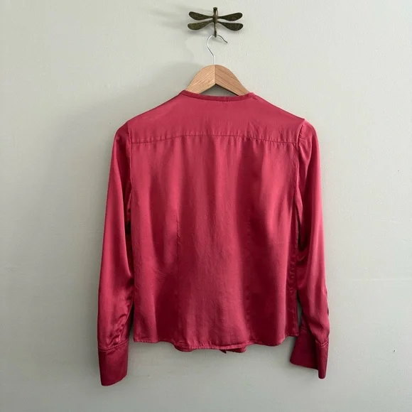 Vintage Silk Raspberry Red Necktie Blouse with Pearl Buttons - Picture 6 of 6